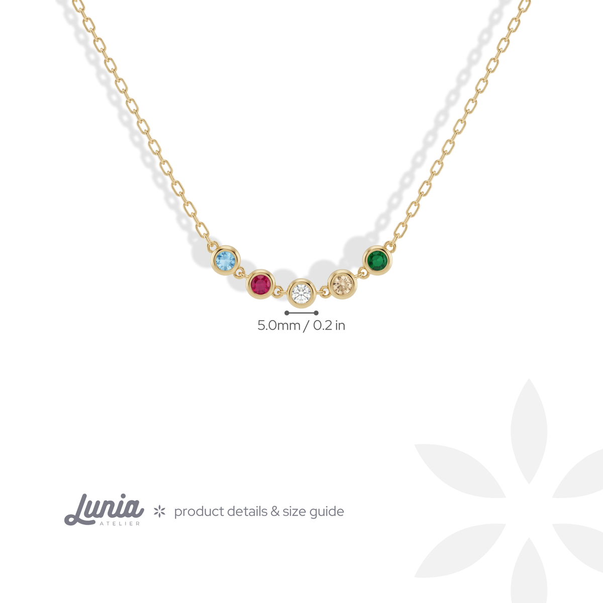 Family Round Birthstone Five Stone Custom Necklace 14K Gold