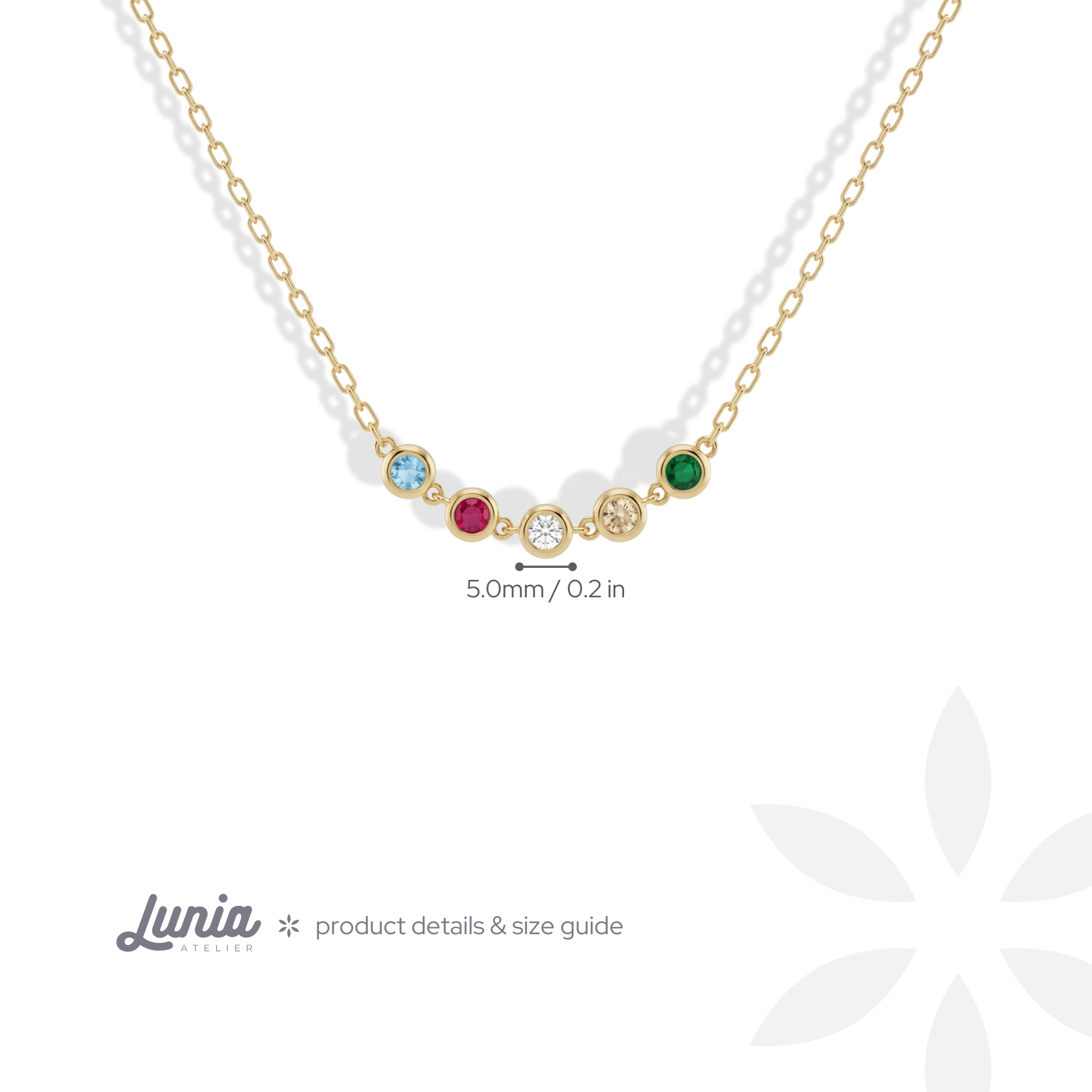 Family Round Birthstone Five Stone Custom Necklace 14K Gold