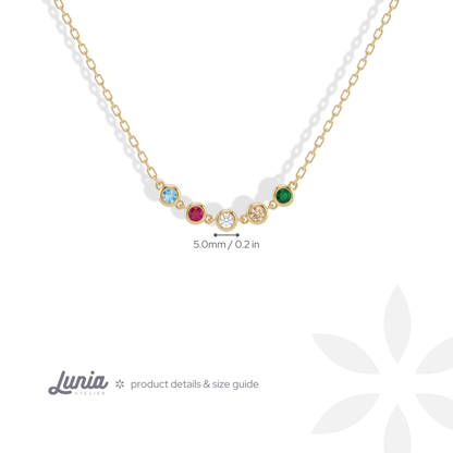 Family Round Birthstone Five Stone Custom Necklace 14K Gold