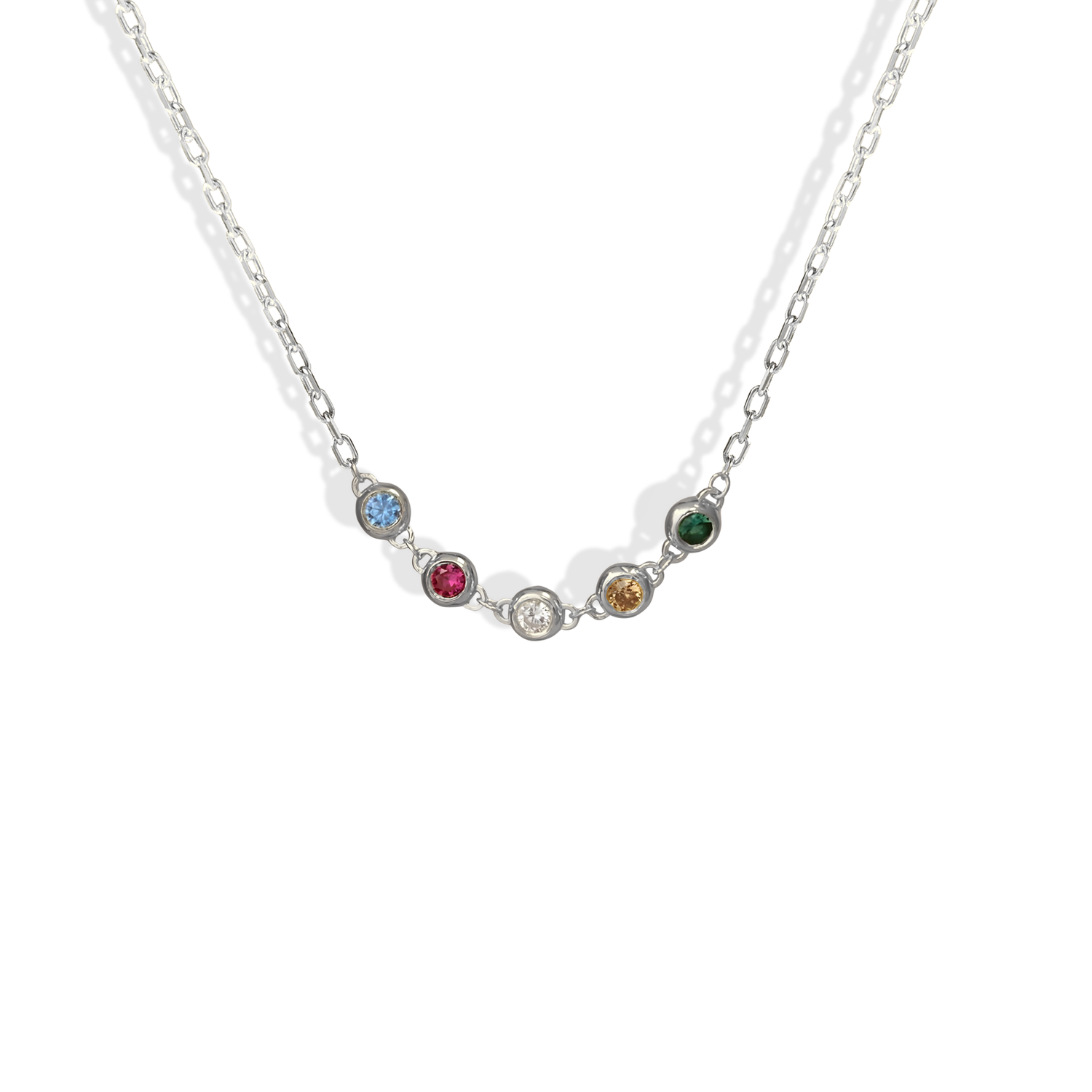Family Round Birthstone Five Stone Custom Necklace 14K Gold
