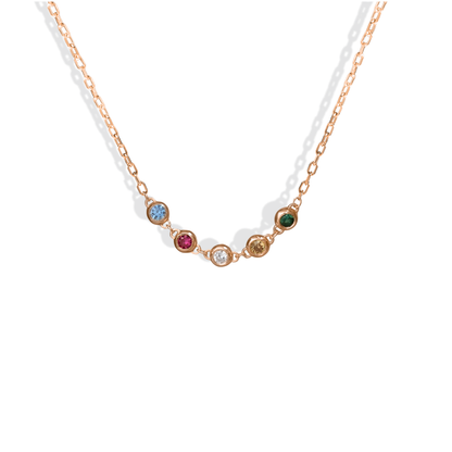 Family Round Birthstone Five Stone Custom Necklace 14K Gold