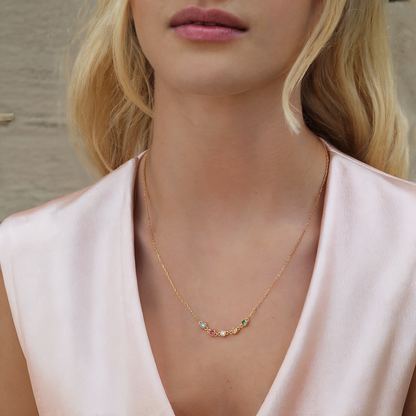 Family Round Birthstone Five Stone Custom Necklace 14K Gold