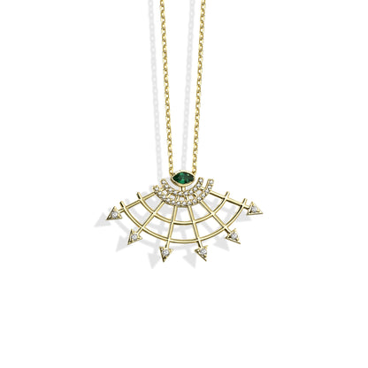 Fan Green Eye Necklace 14K Gold