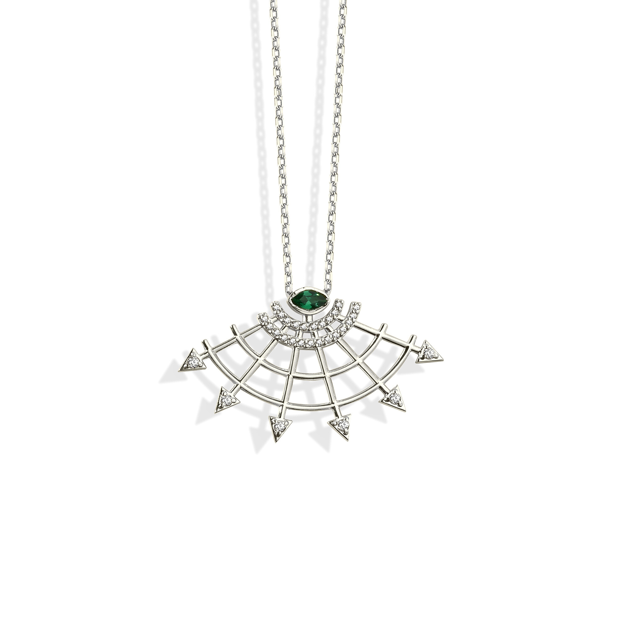 Fan Green Eye Necklace 14K Gold