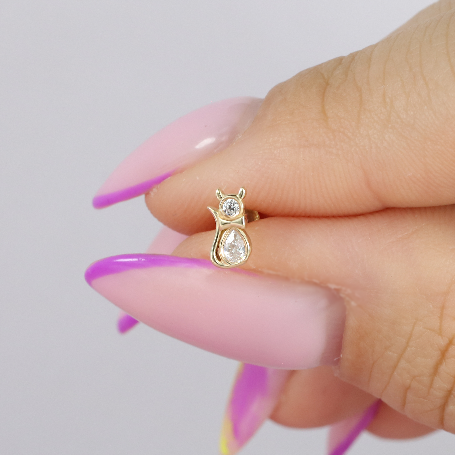 Feline Flatback Ear Piercing 14K Gold with CZ Stone