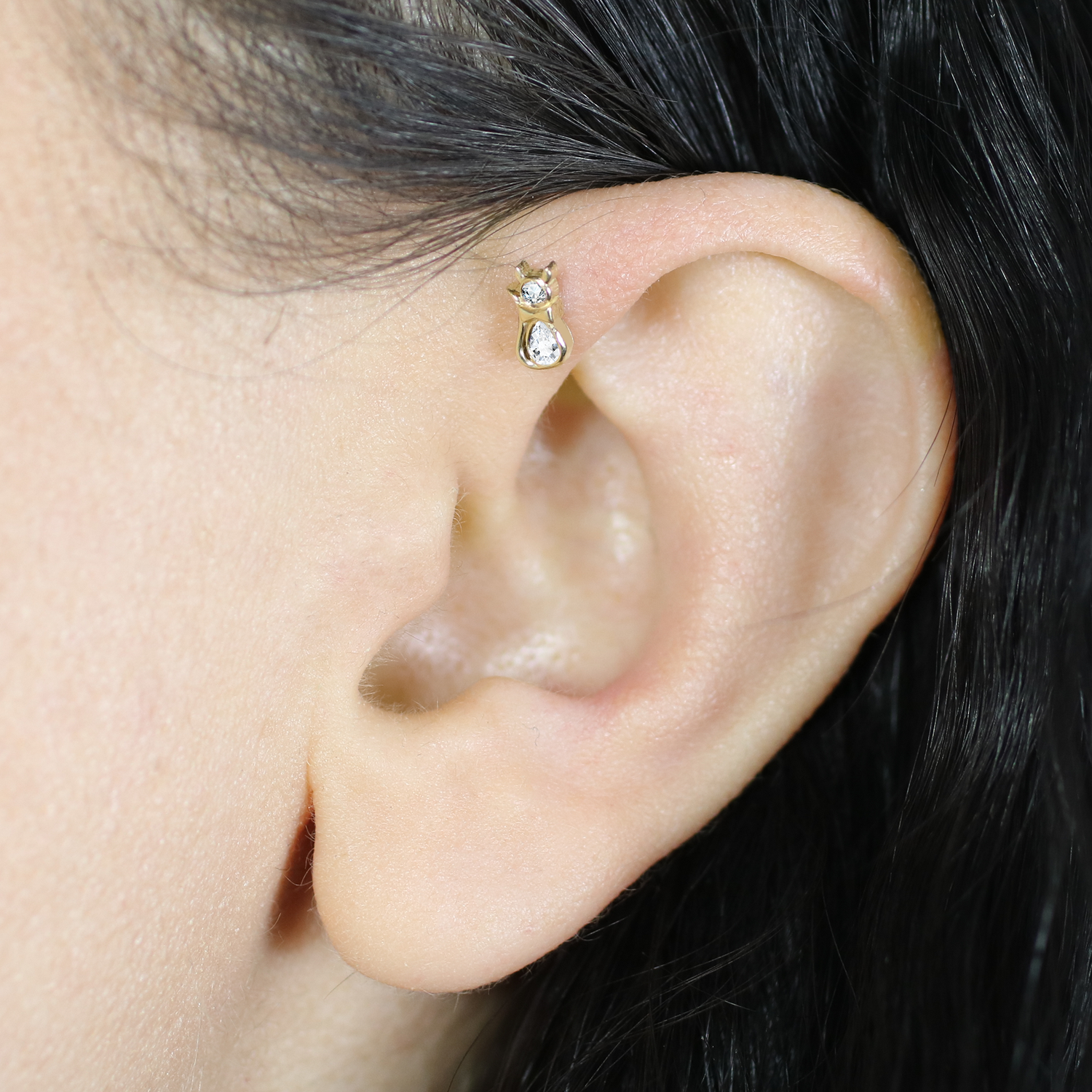 Panther Flatback Ear Piercing 14K Gold with CZ Stone