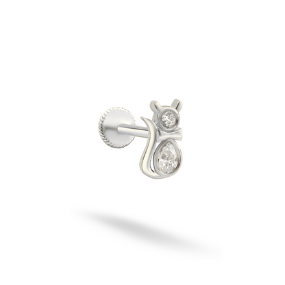 Feline Flatback Ear Piercing 14K Gold with CZ Stone