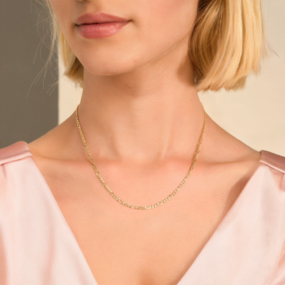Figaro Chain 3 mm Necklace 14K Gold