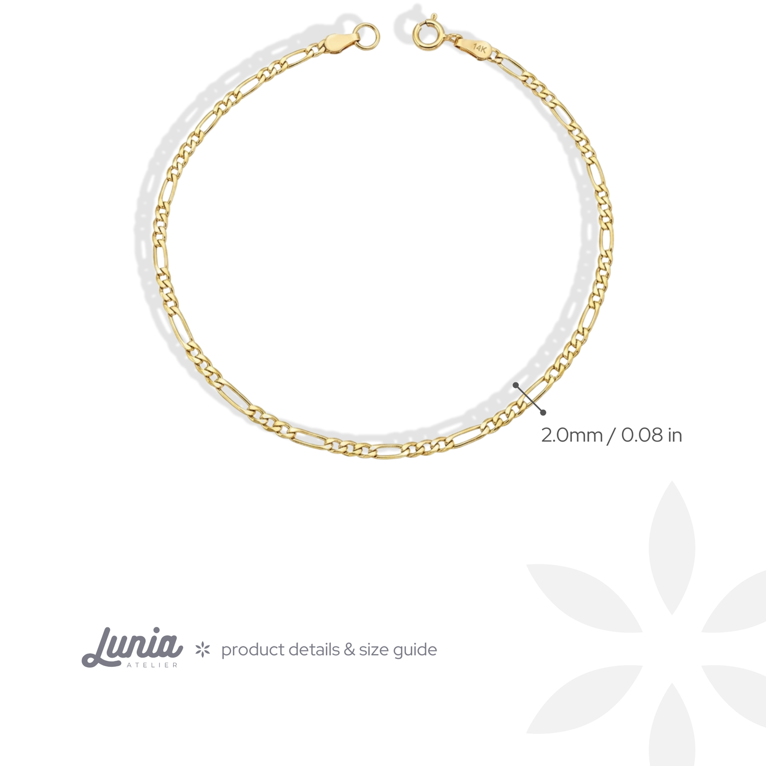 Figaro Chain Bracelet 14K Gold