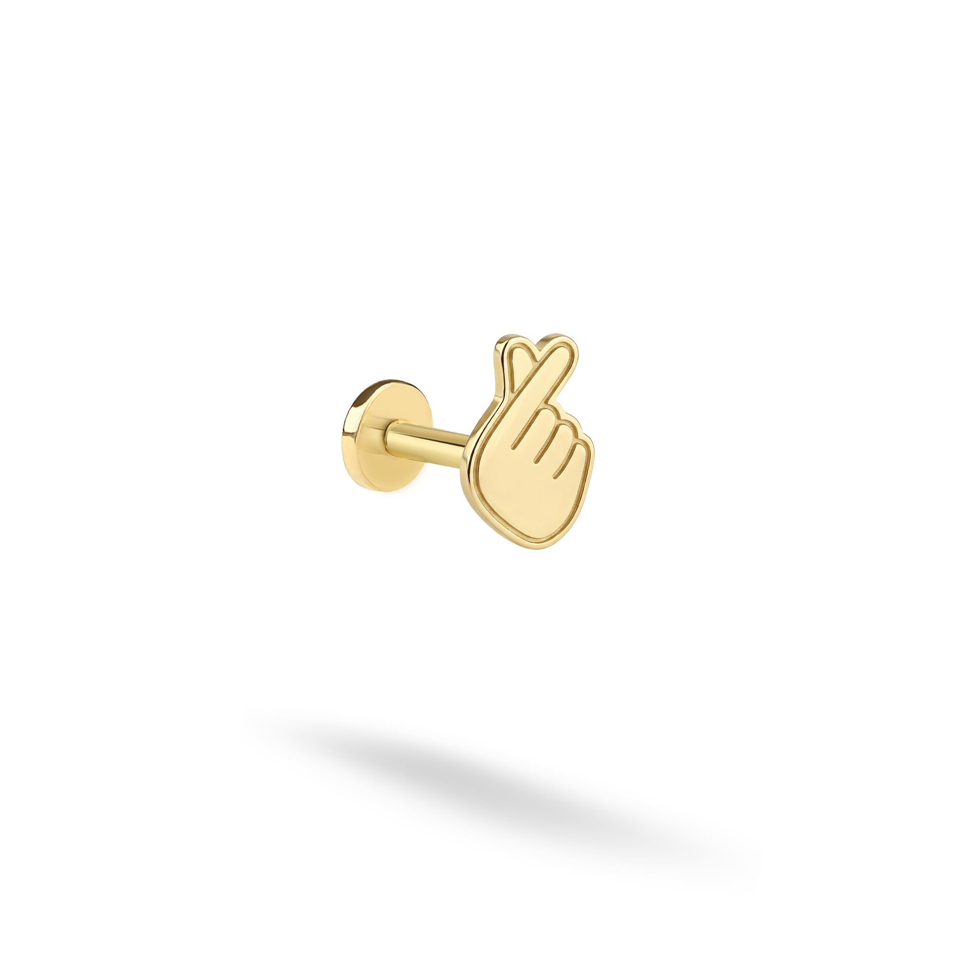 Finger Heart Korean Love flatback earring in 14K gold or silver. A delicate Finger Heart Stud inspired by Korean love and perfect for everyday wear.