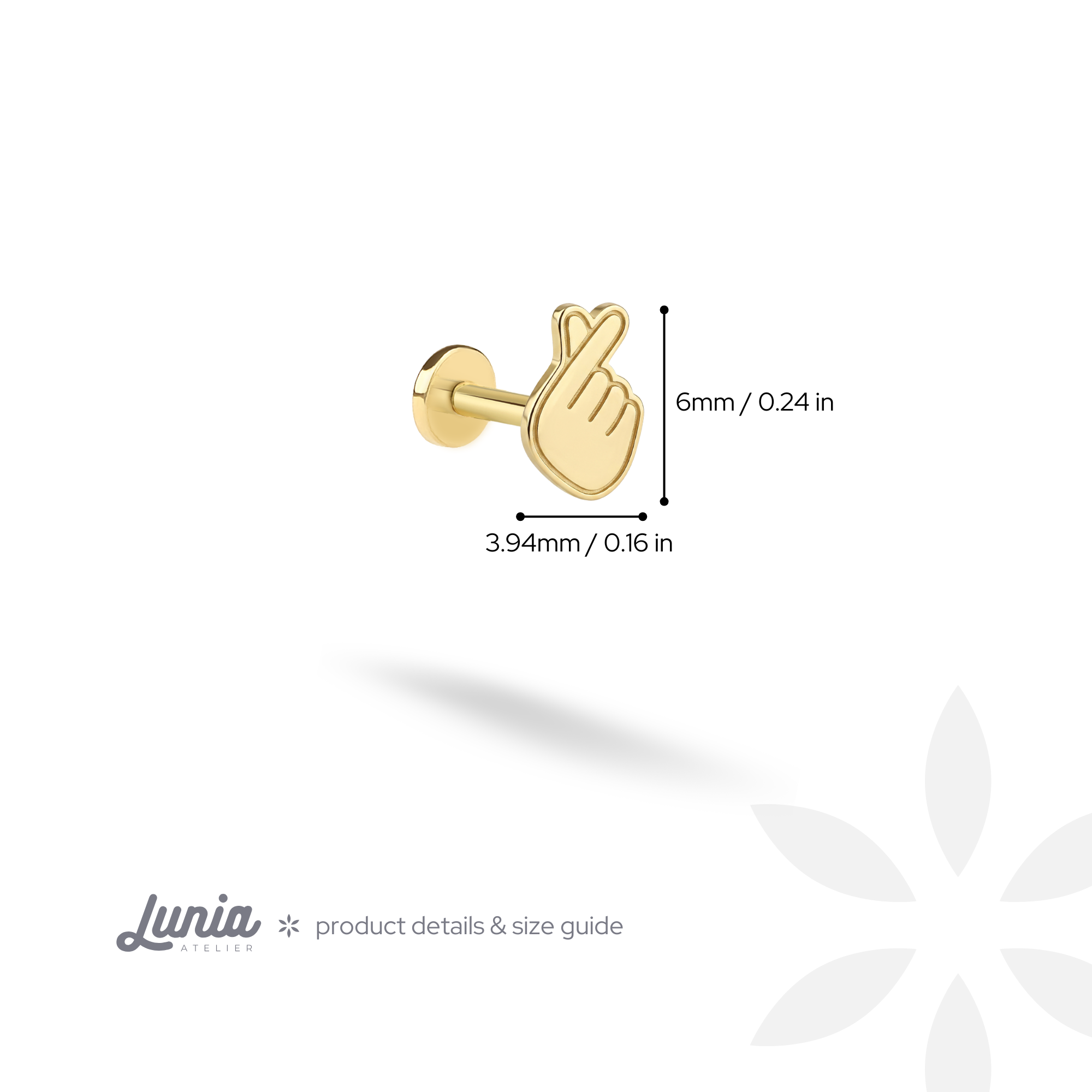 Finger Heart Korean Love Flatback Ear Piercing 14K Gold / Silver