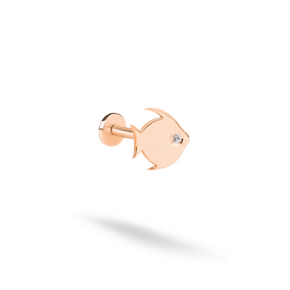 Fish Flatback Ear Piercing 14K Gold with CZ Stone