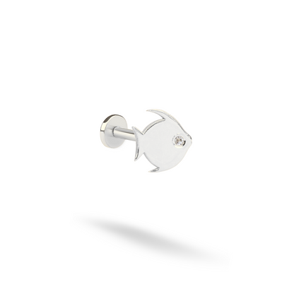 Fish Flatback Ear Piercing 14K Gold with CZ Stone