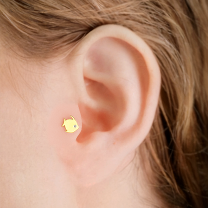 Fish Design Flatback Piercing 14K Gold with CZ Accent