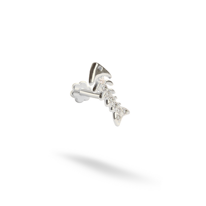 Fishbone Flatback Ear Piercing 14K Gold with CZ Stone