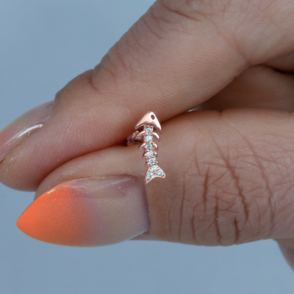 Fishbone Flatback Ear Piercing 14K Gold with CZ Stone