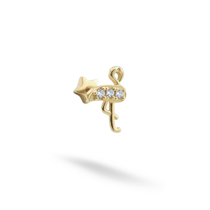 Flamingo Flatback Ear Piercing 14K Gold with CZ Stone
