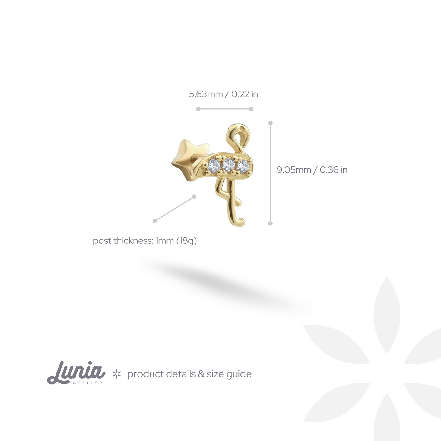 Flamingo Flatback Ear Piercing 14K Gold with CZ Stone