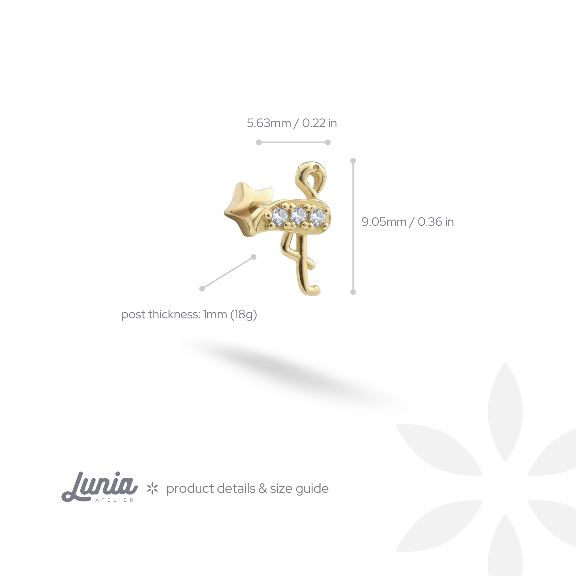 Flamingo Flatback Ear Piercing 14K Gold with CZ Stone