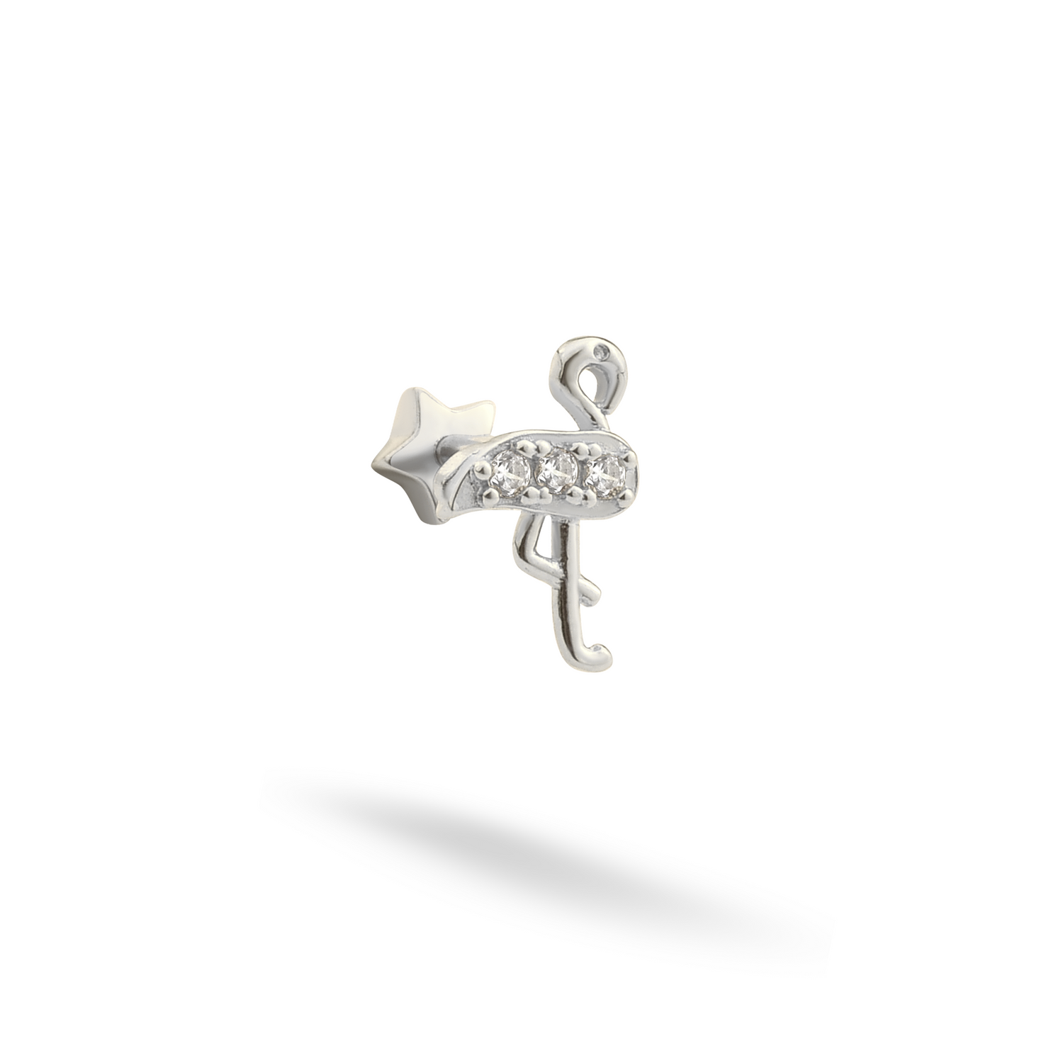 Flamingo Flatback Ear Piercing 14K Gold with CZ Stone