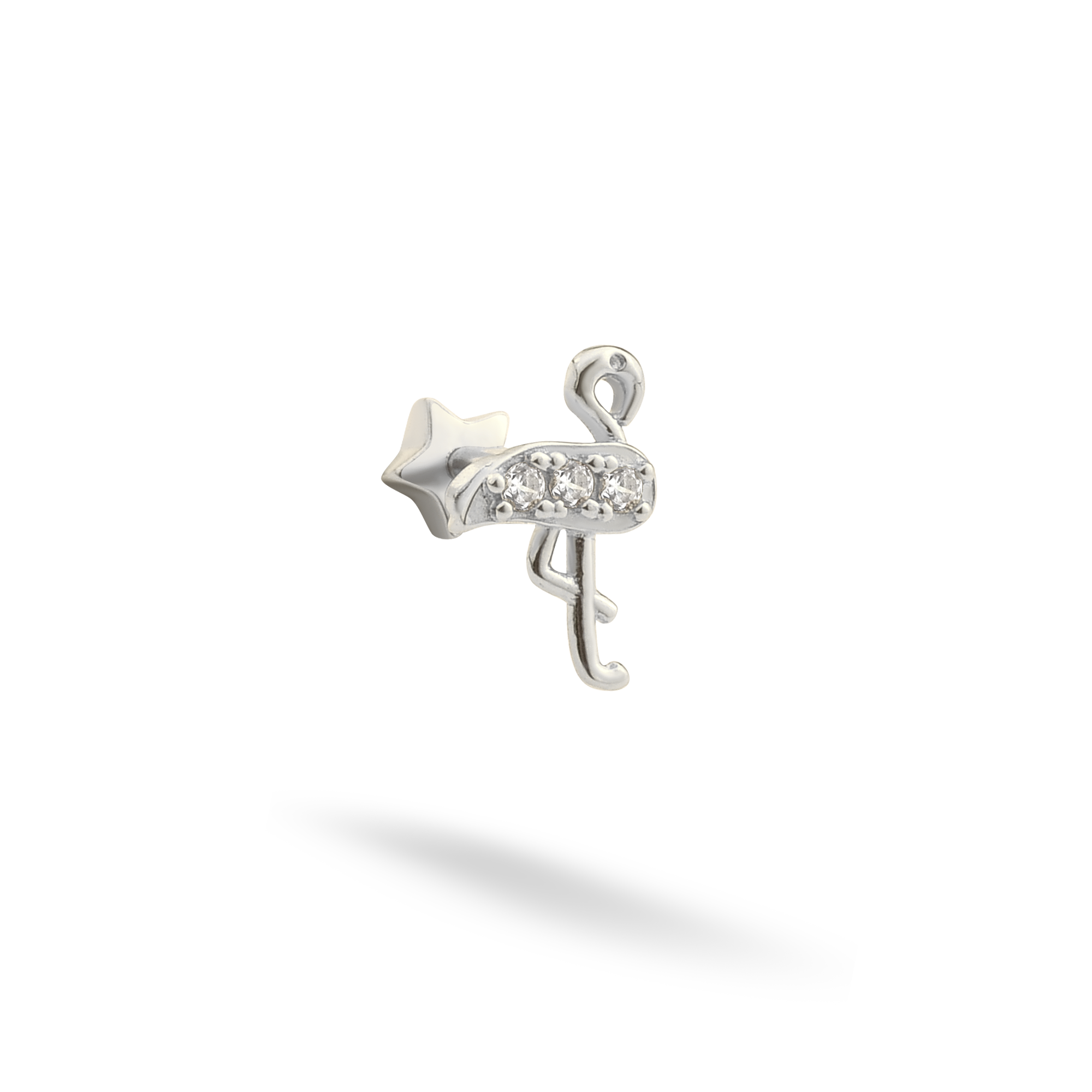 Flamingo Flatback Ear Piercing 14K Gold with CZ Stone