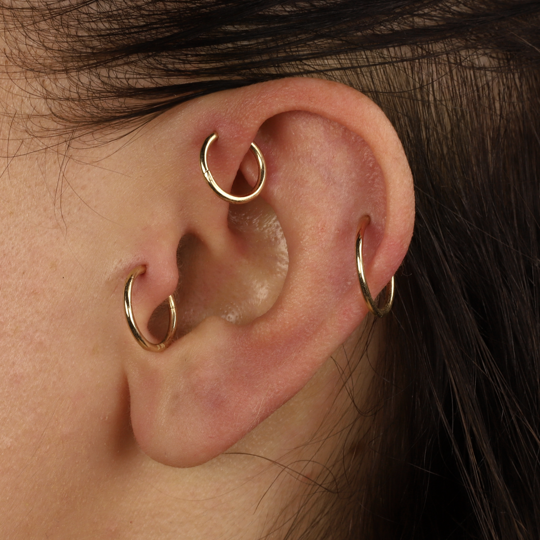 Elegant Flat Round Hoop Ear Piercing, 14K Gold