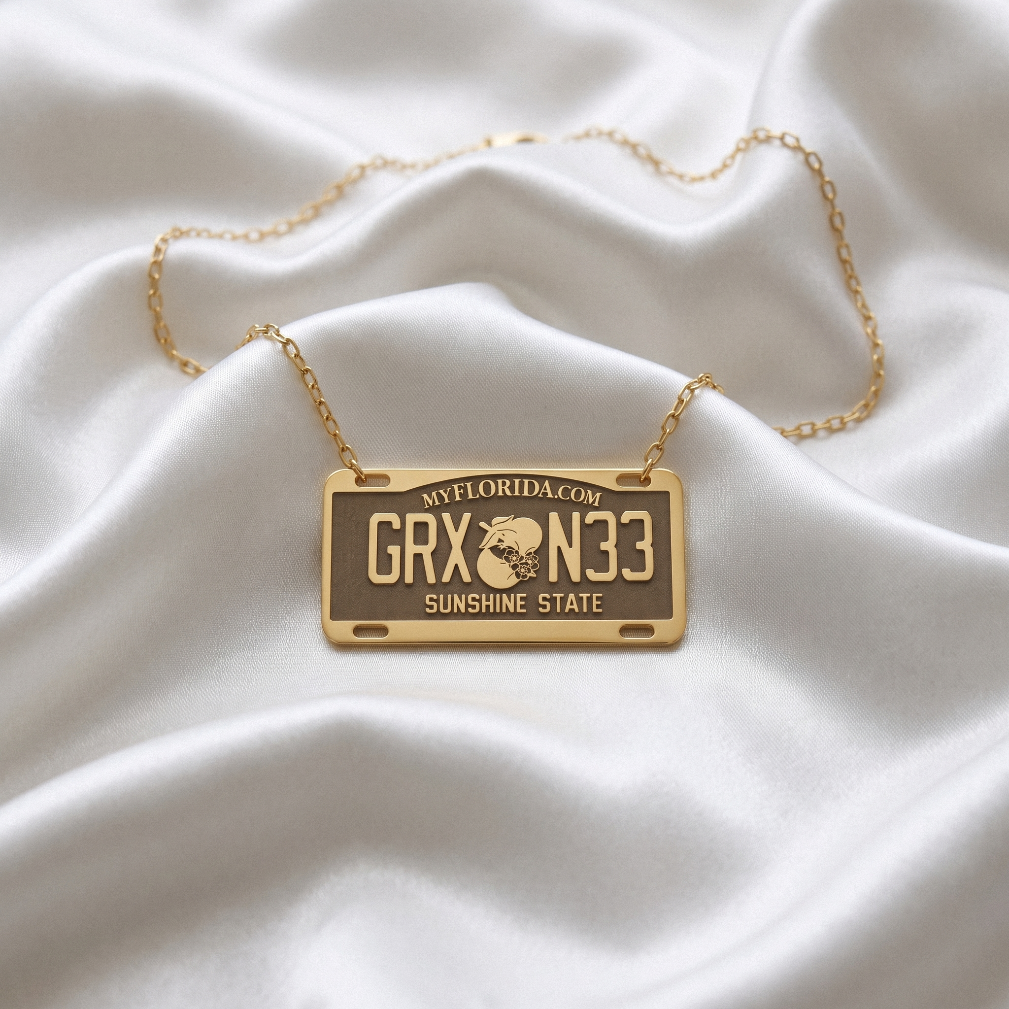 Florida Car License Plate Custom Necklace 14K Gold / Silver