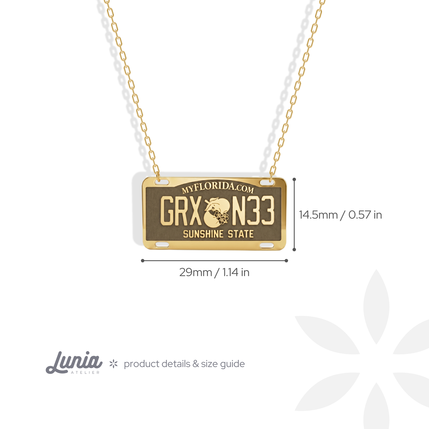 Florida Car License Plate Custom Necklace 14K Gold / Silver