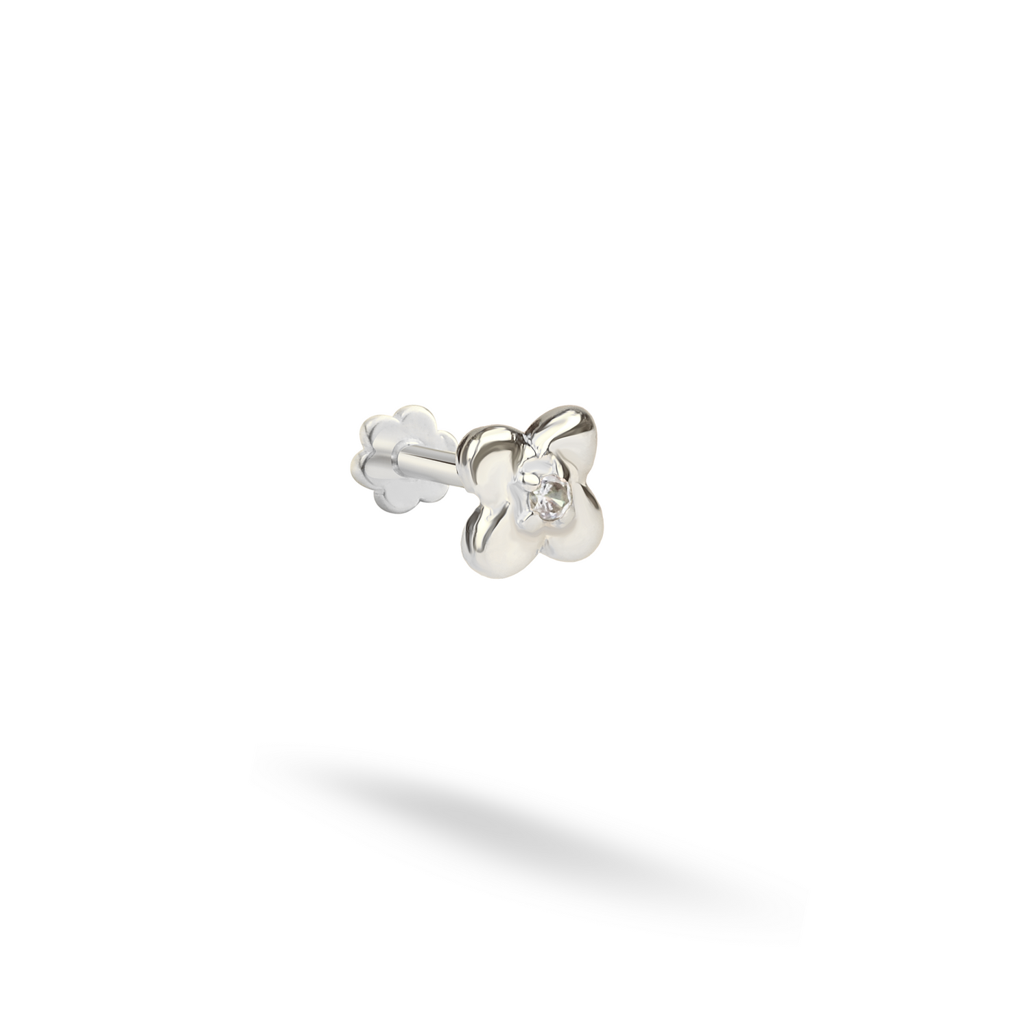 Flower Flatback Ear Piercing 14K Gold with CZ Stone