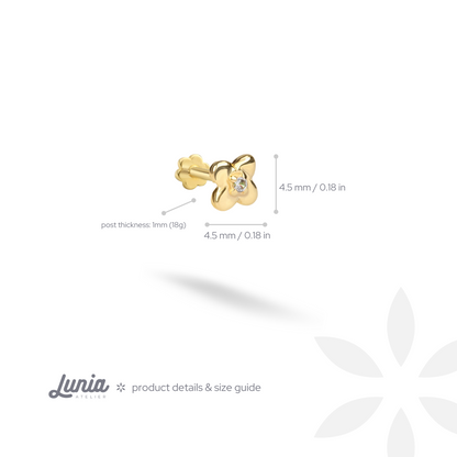 Flower Flatback Ear Piercing 14K Gold with CZ Stone