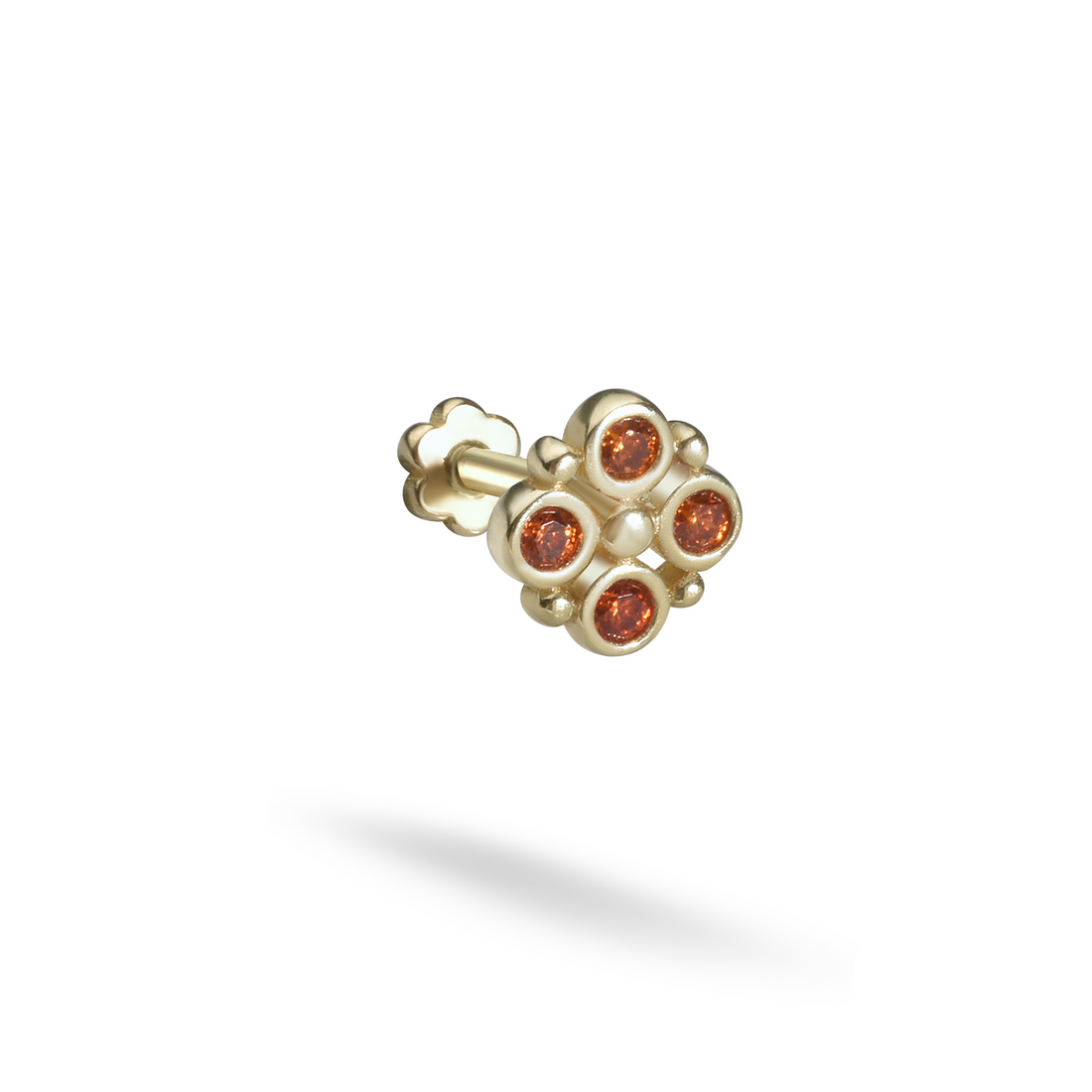 Four Oranges Flatback Ear Piercing 14K Gold with CZ Stone