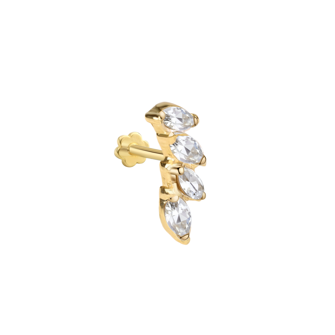 Four CZ Stones 14K Gold Flatback Ear Piercing