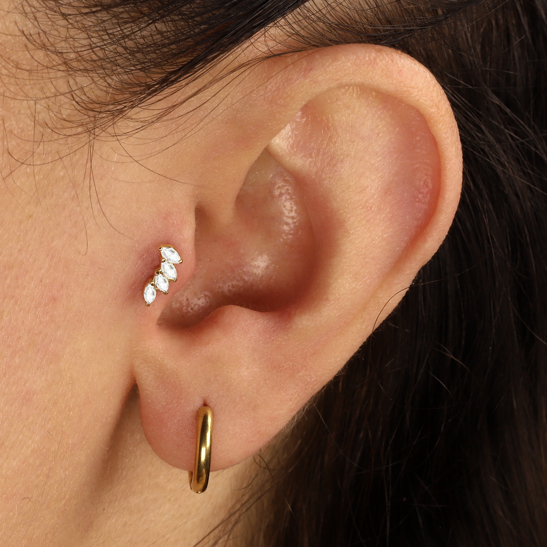 Four Stones Flatback Ear Piercing 14K Gold with CZ Stone