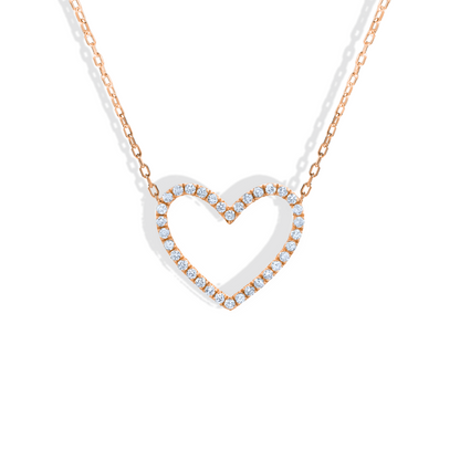 Frame Diamond Stone Heart Necklace 14K Gold