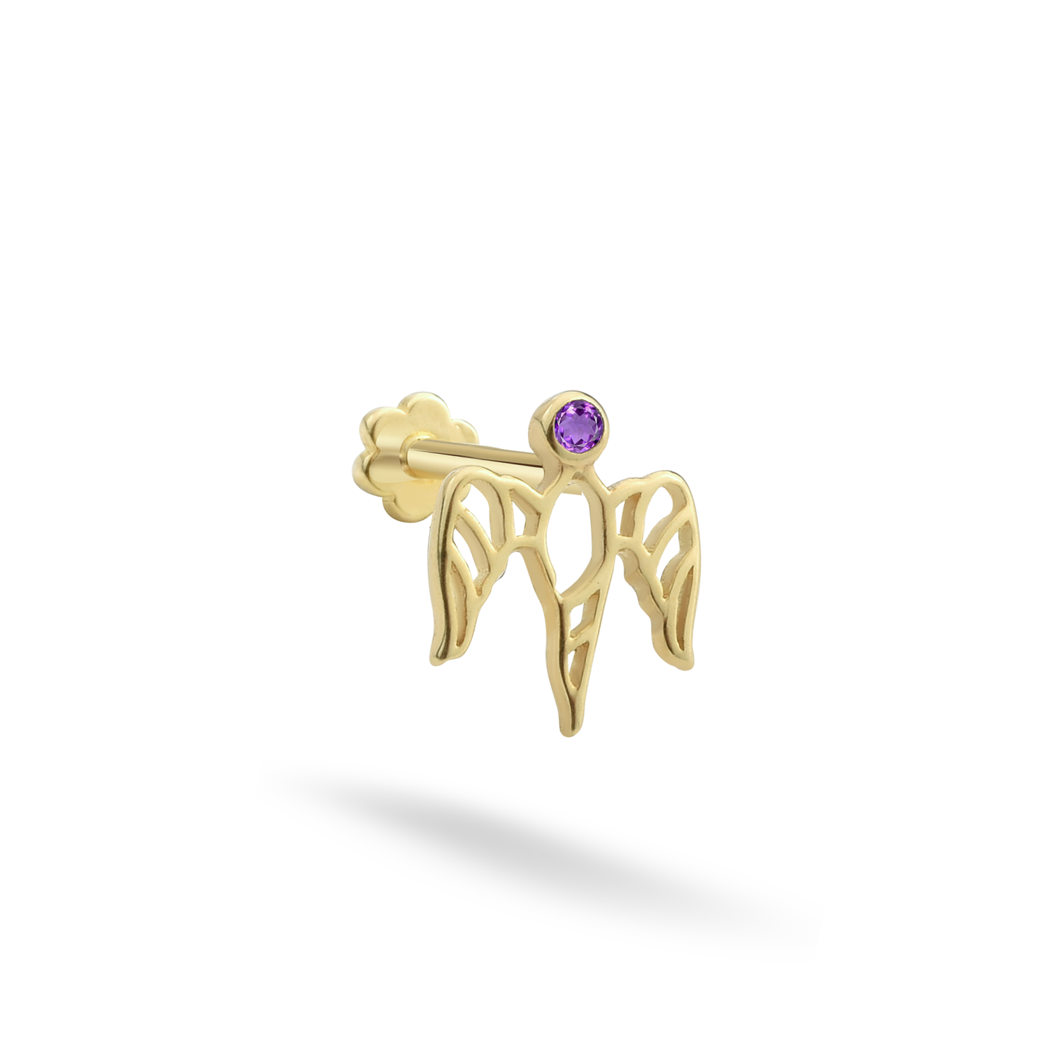 Free Bird Flatback Ear Piercing 14K Gold with CZ Stone