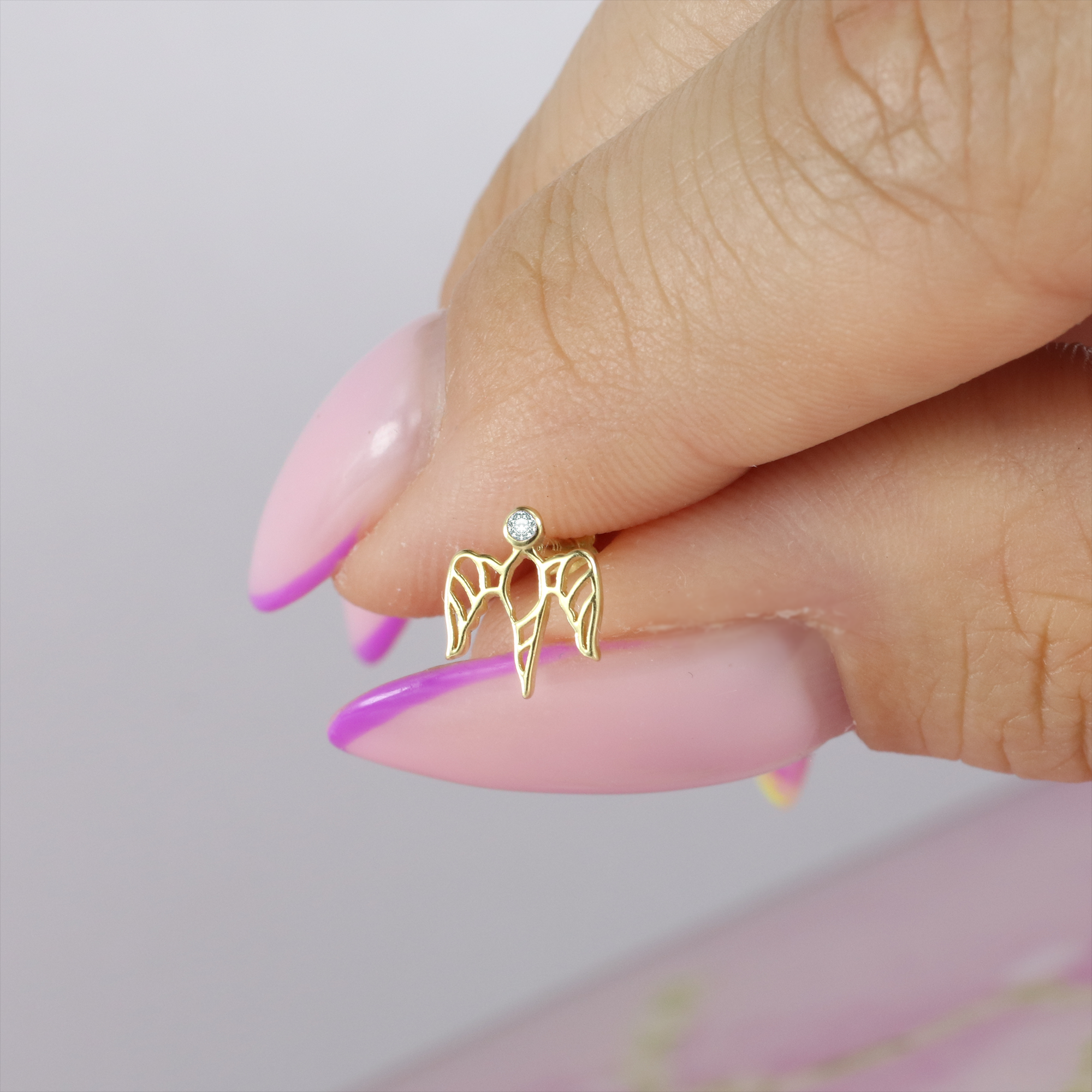Free Bird Flatback Ear Piercing 14K Gold with CZ Stone