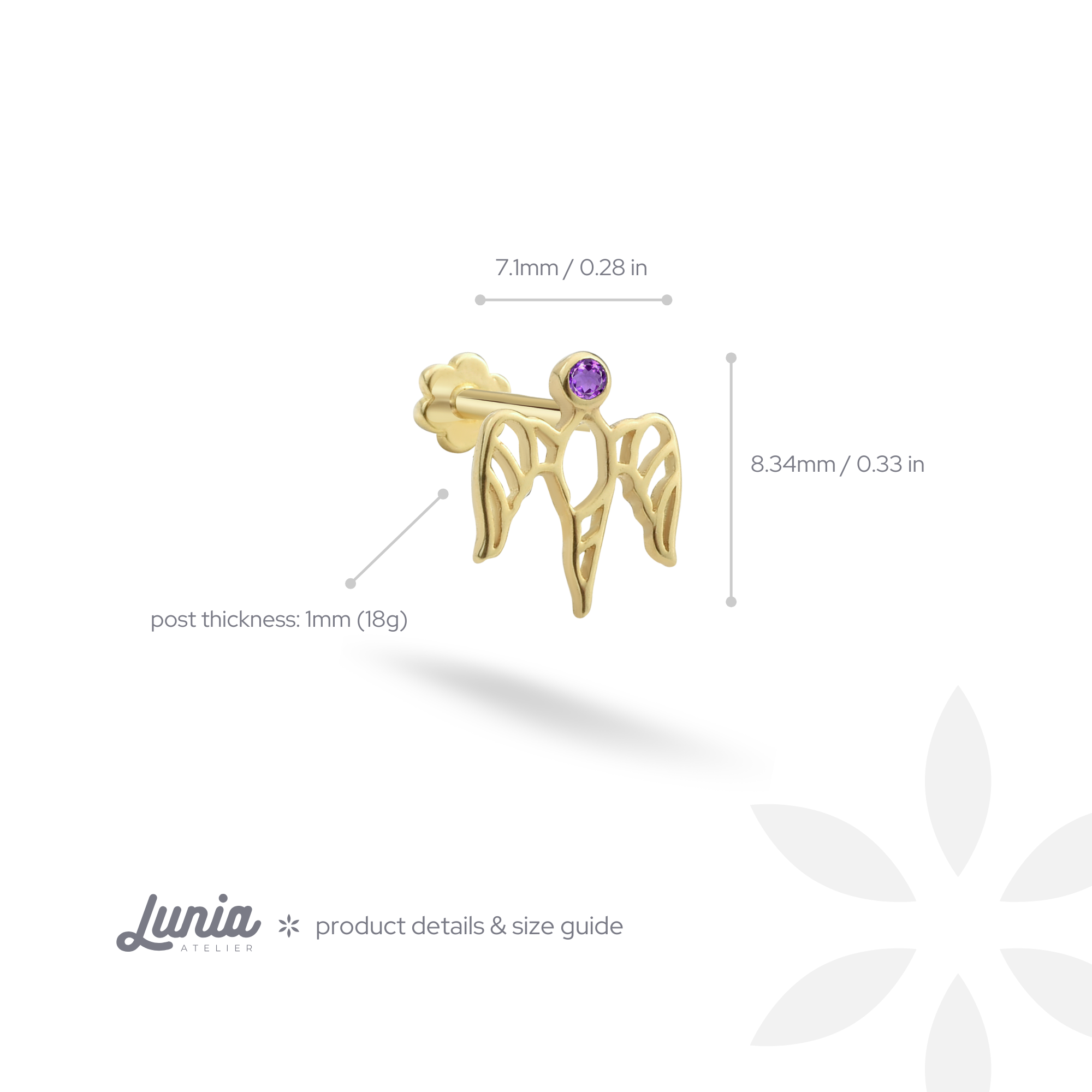 Free Bird Flatback Ear Piercing 14K Gold with CZ Stone