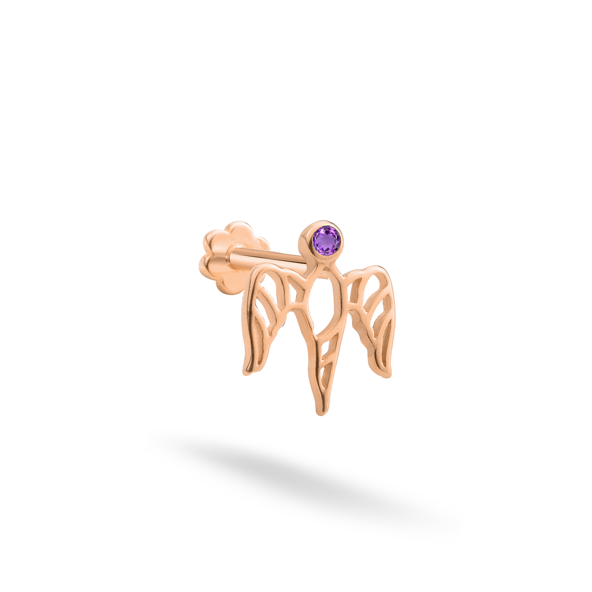 Free Bird Flatback Ear Piercing 14K Gold with CZ Stone