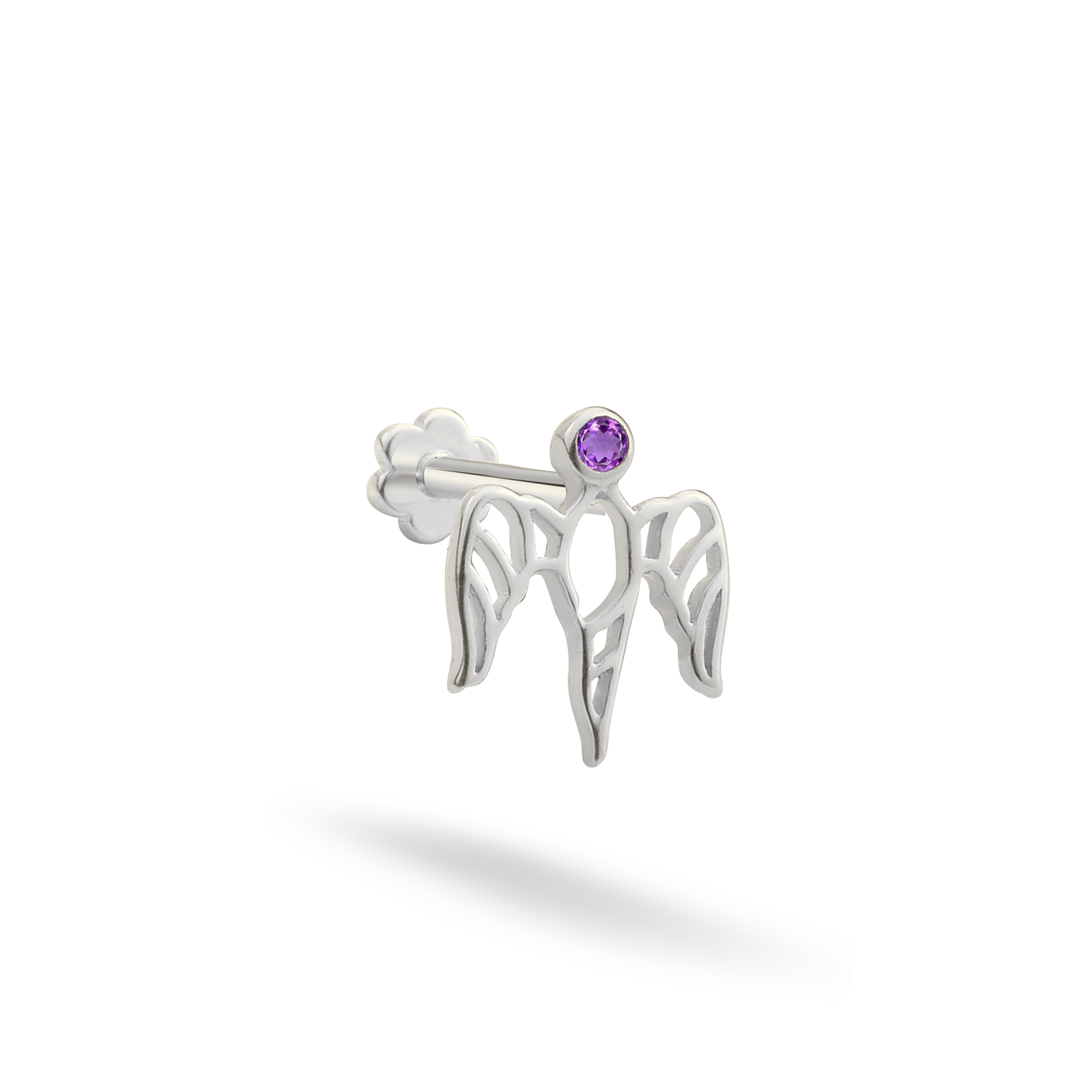 Free Bird Flatback Ear Piercing 14K Gold with CZ Stone