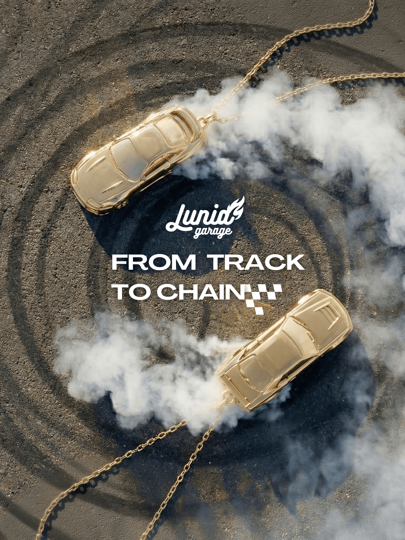 Diecast car necklace placed on drafting paper, car shaped racing pendant inspired by garage culture, motorsport design and automotive jewelry.