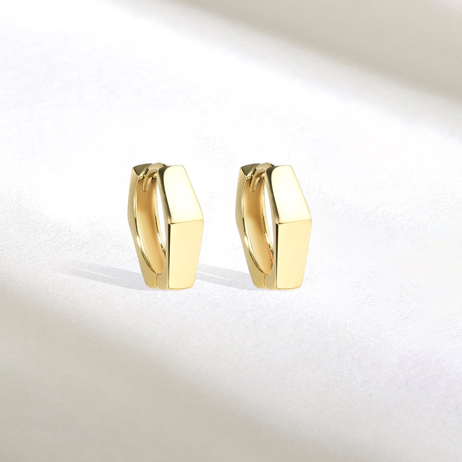 Geometric Diamond Hoops Earrings 14k Gold