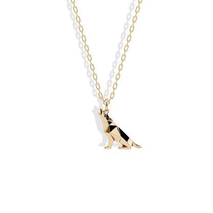 Geometric Howling Wolf Pendant Necklace 14K Gold Silver wild wolf necklace animal jewelry