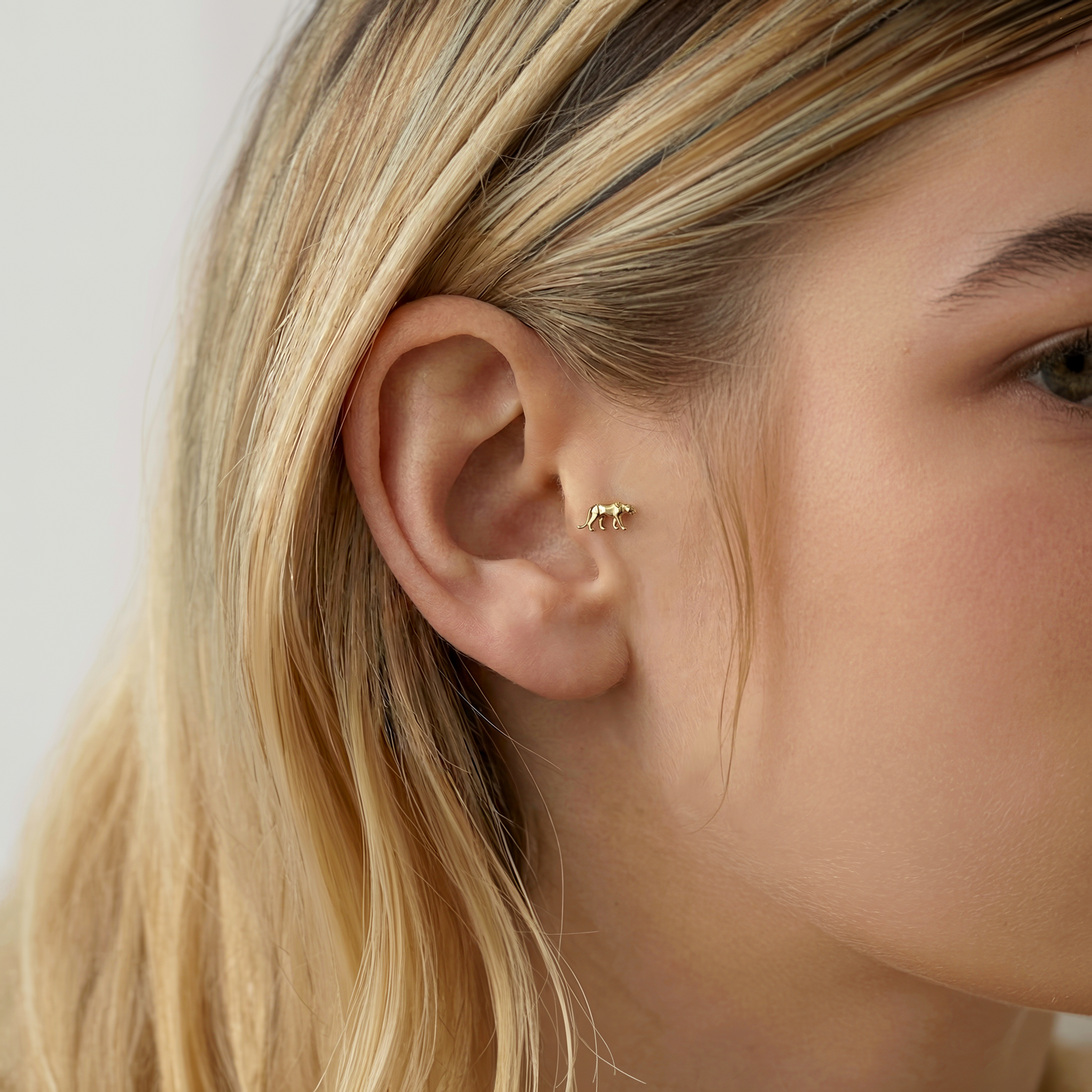 Geometric Panther Flatback Ear Piercing 14K Gold / Silver, nickel free wild piercing inspired by panther jewelry and animal style elegance.