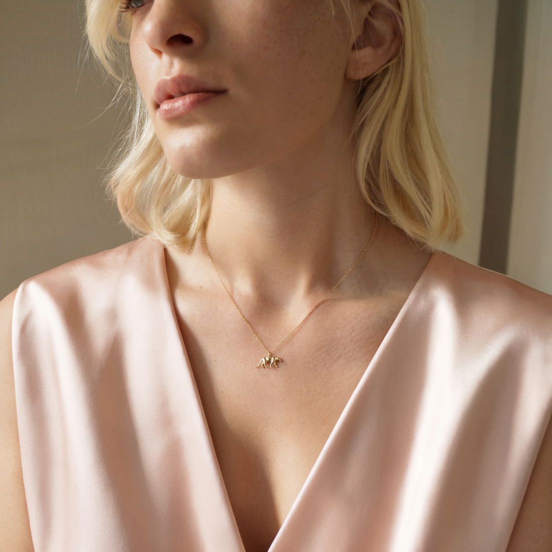 Geometric Panther Pendant Necklace 14K Gold / Silver close up panther necklace inspired by leon necklace and tiger necklace styles