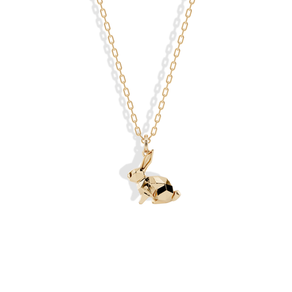 Geometric Rabbit Pendant Necklace 14K Gold bunny necklace with geometric animal design
