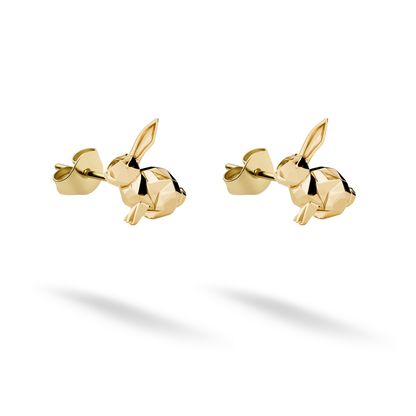 Geometric Rabbit Stud Earrings 14K Gold / Silver