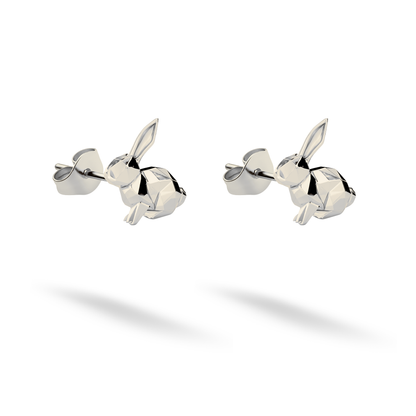 Geometric Rabbit Stud Earrings 14K Gold / Silver