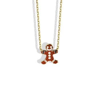 Gingerbread Man Necklace 14K Gold