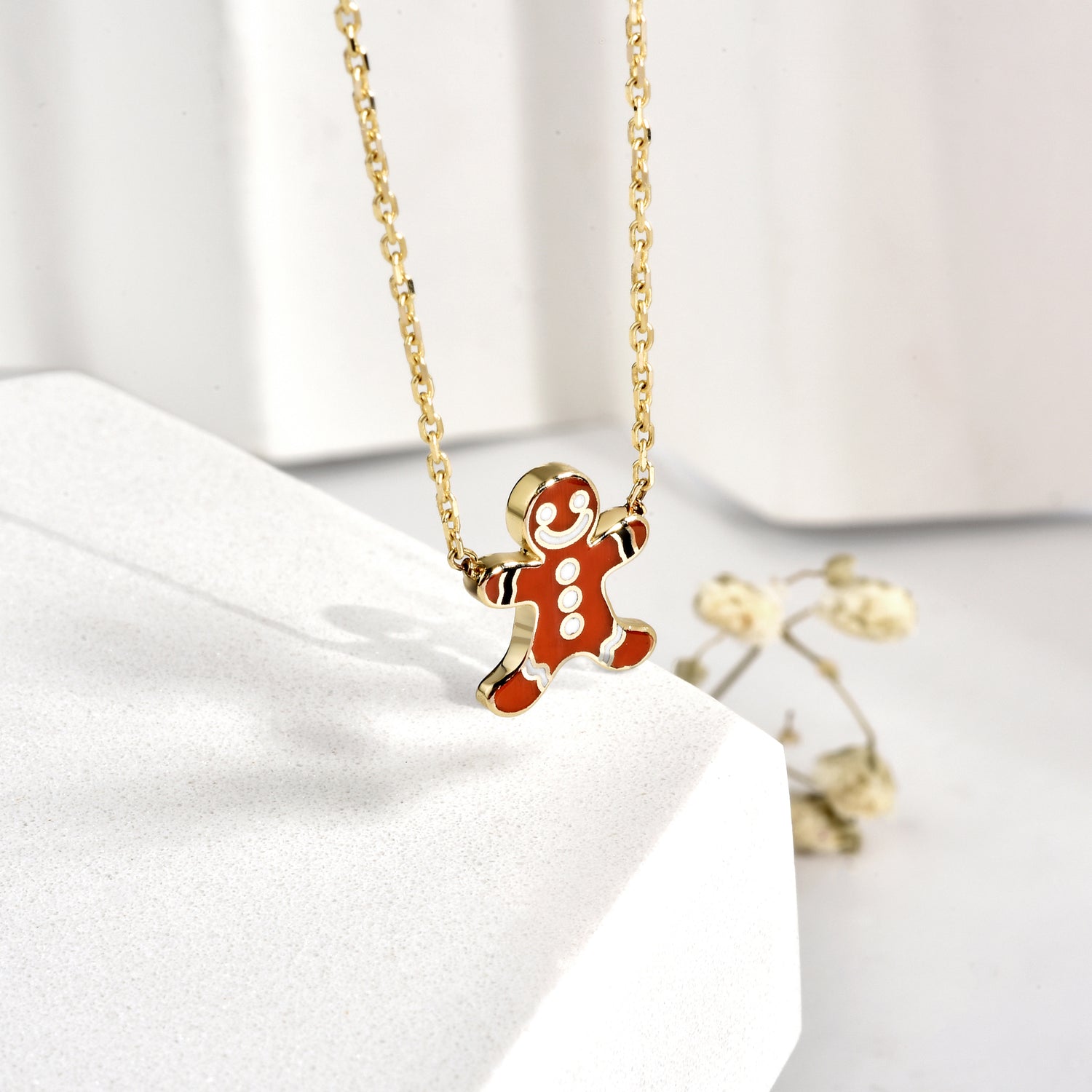 Gingerbread Man Necklace 14K Gold