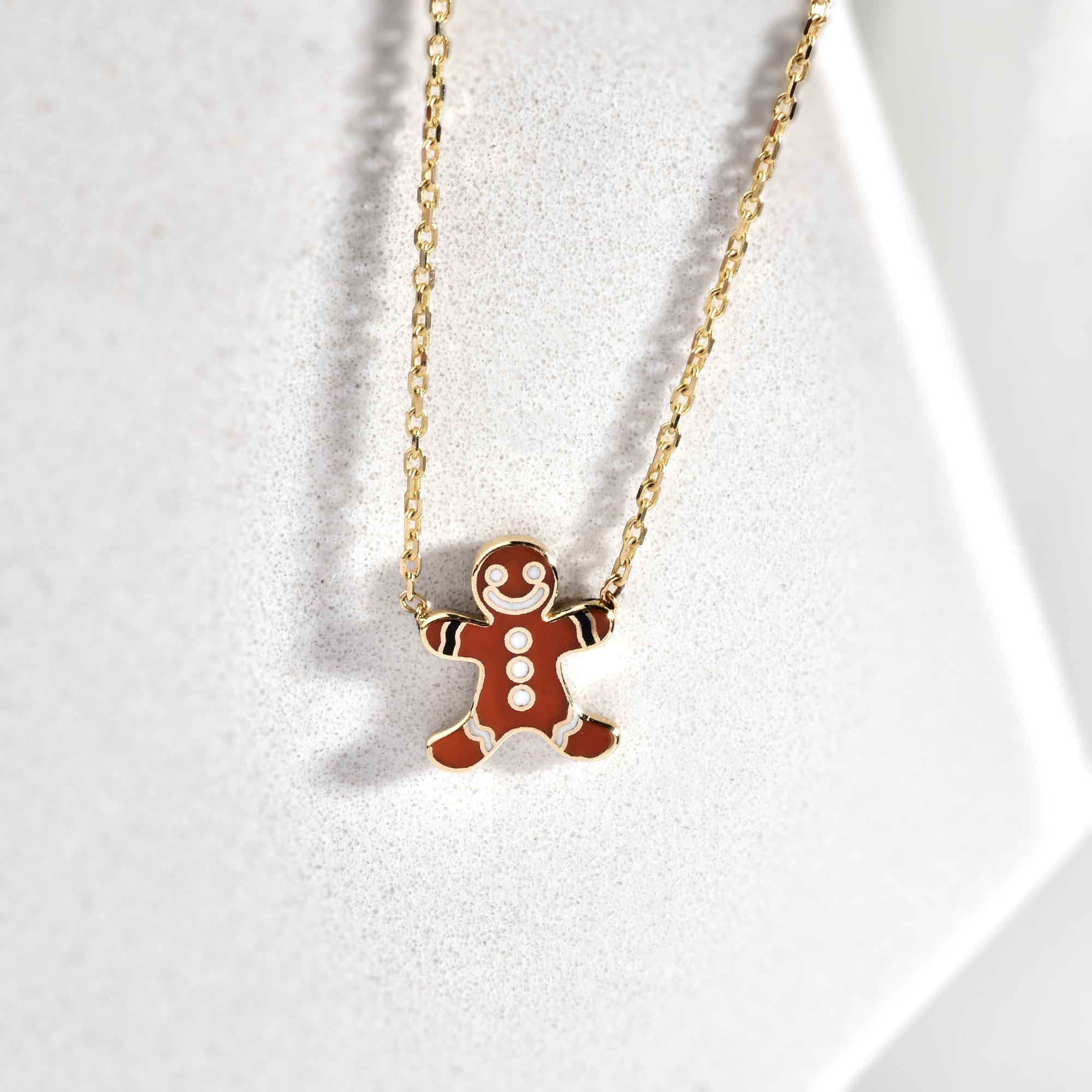 Gingerbread Man Necklace 14K Gold